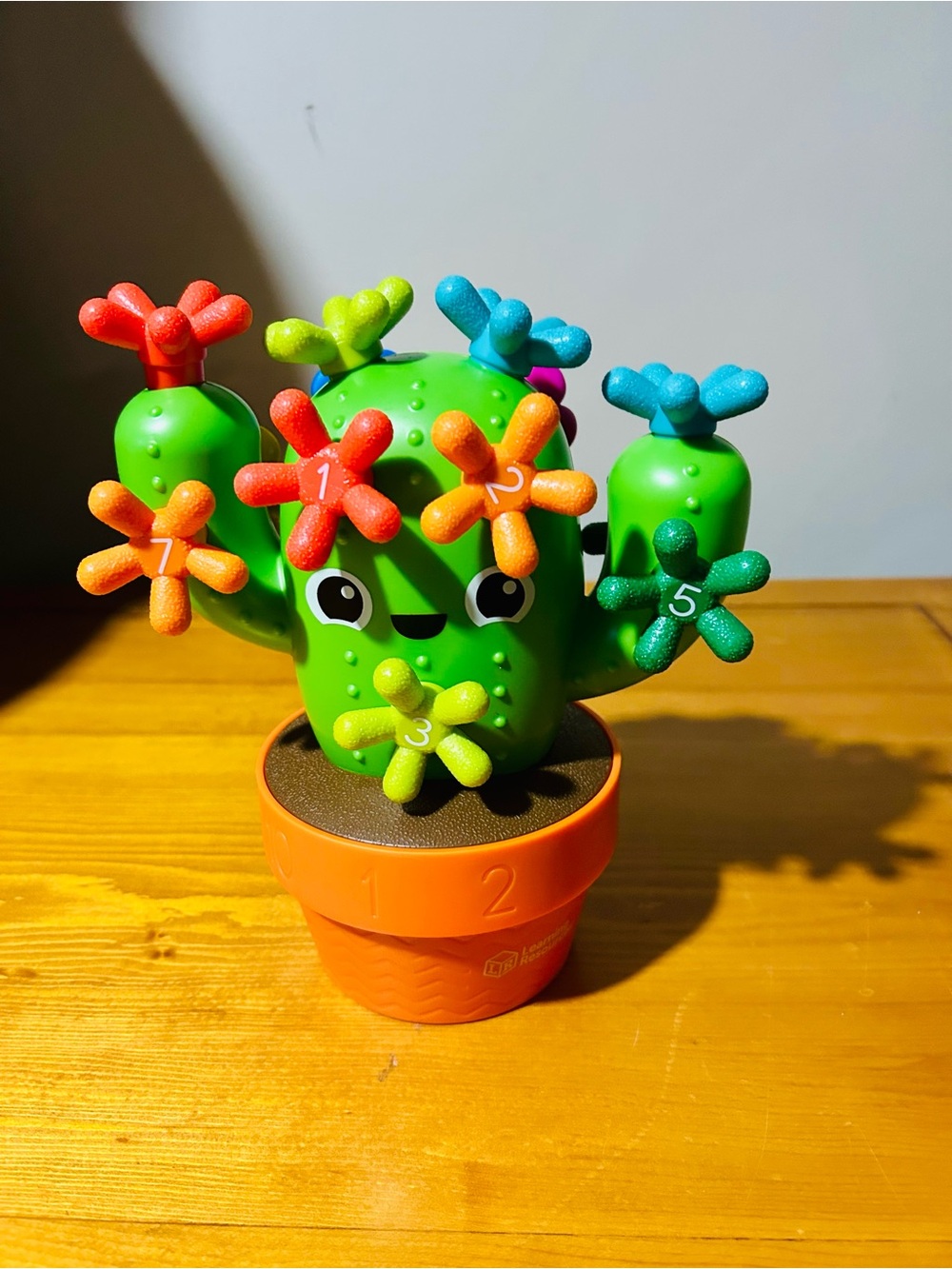 Bright Green Cactus Counting Toy with Colorful Flower Pieces